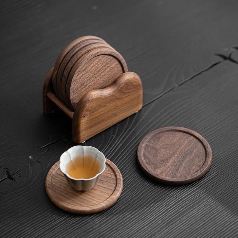Black Walnut Solid Wood Coaster Set with Holder