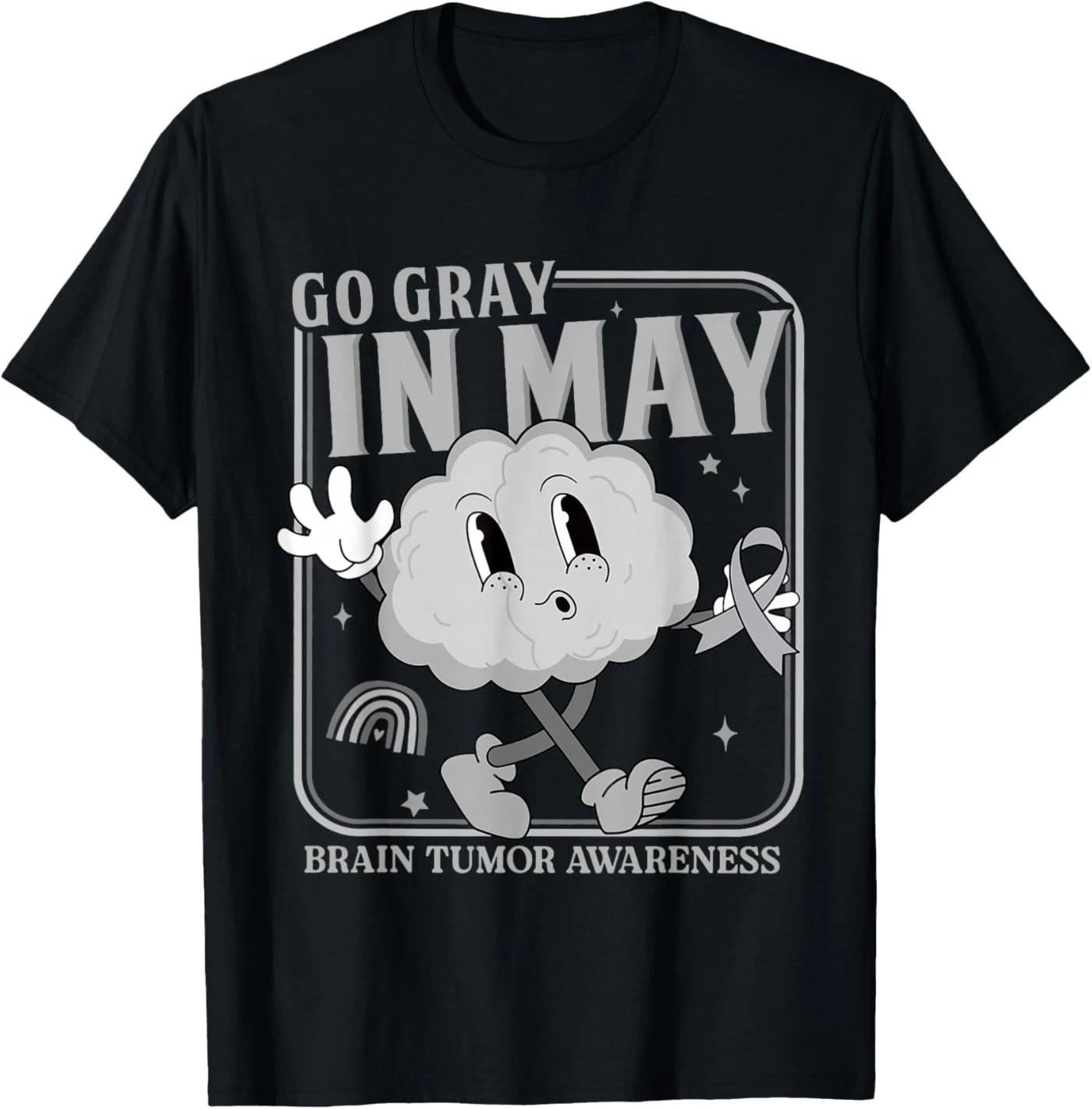 Retro Go Gray in May Brain Tumor Awareness Support Ribbon T-Shirt XL