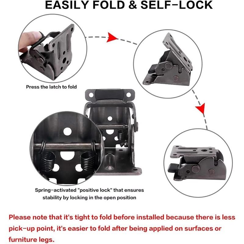 2 /4 Pack Folding Brackets,Self-Locking Extension Support Bracket Foldable Self Lock Hinges with Screws for Table Bed Leg Feet