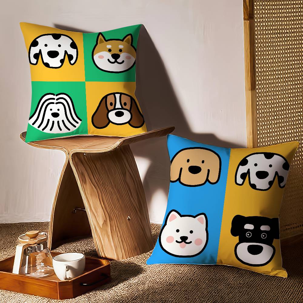 Cartoon Simple Lines Dog Pillow Case Anti-dustmite Pillowcase Invisible Zipper Silky Short Plush Sofa Cushion Cover