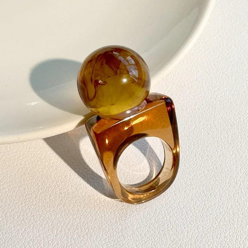 New Funny Colorful Half Round Resin Ring for Women Girls Summer Party Vacation Travel Charm Design Fashion Jewelry 2026 Gift