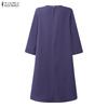 ZANZEA Women Casual Round Neck Solid Color 3/4 Sleeve Loose Dress