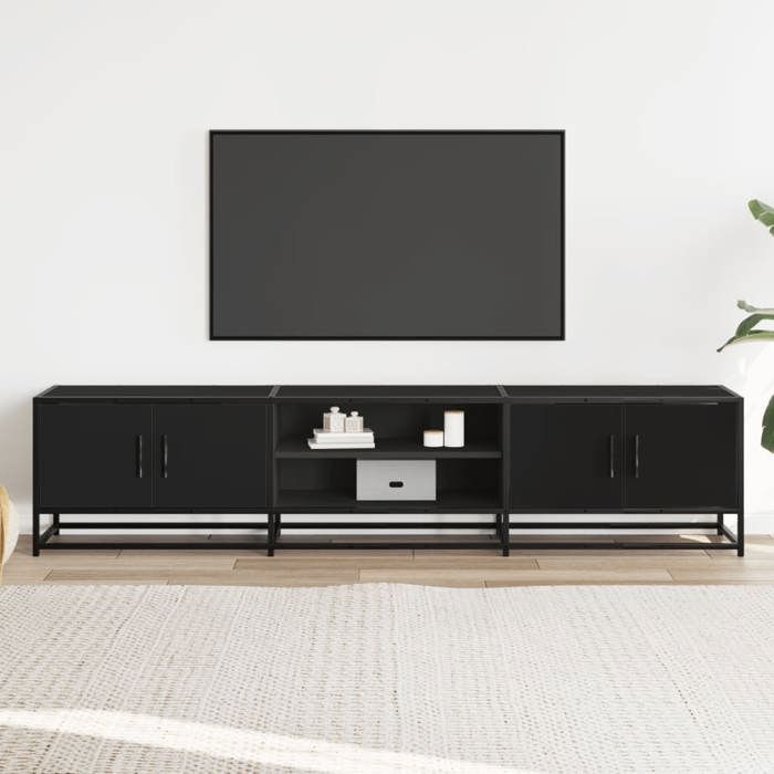 VidaXL Meuble TV noir 180x35x41 cm bois d'ingénierie, support TV, buffet TV, meuble multimédia, banc TV, meuble hifi, centre 3300775