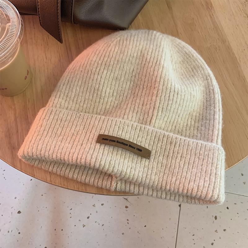 

Versatile Style Hat Warm Womens Simple Solid Color Knitted Woolen Hatscaps бежевий