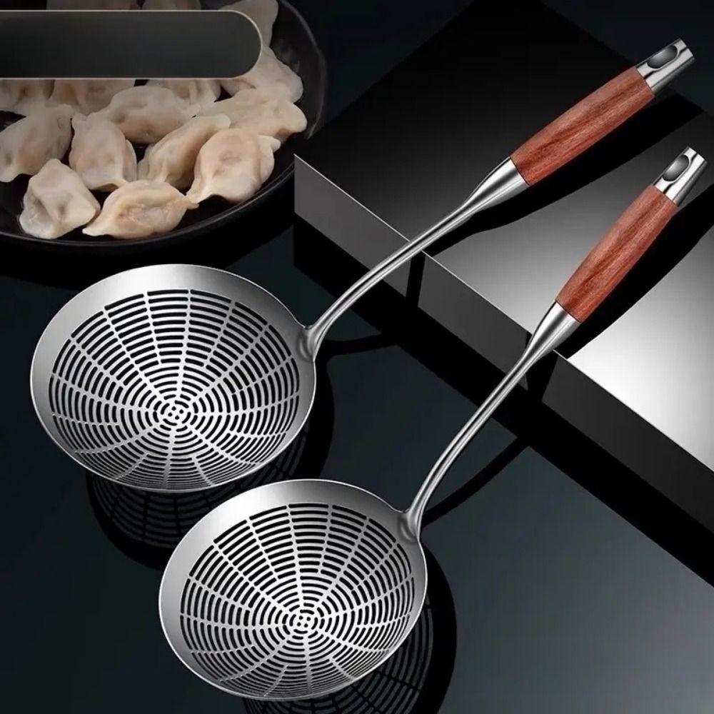 Stainless Steel Large Colander Anti Scalding Wooden Handle Fried Sieve Spoon High Quality Heat Resistant Foods Sifter