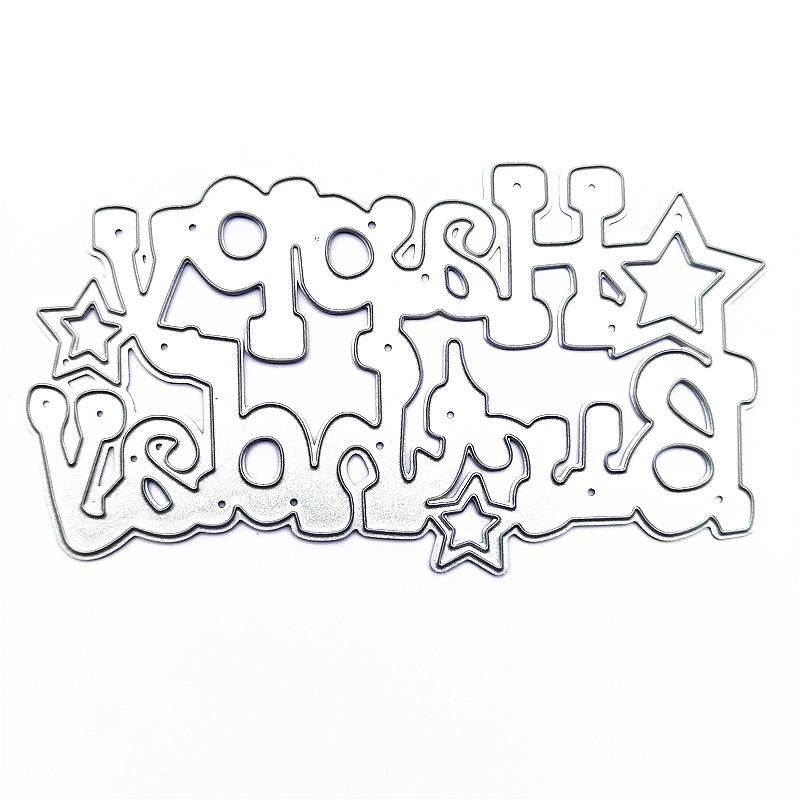 Stampo per goffratura Stampo per fustelle in metallo Stampo per buon compleanno e foglie rotonde Fustelle Coltello Punzonatura Stampo per carta Stencil Lettere per album artigianali