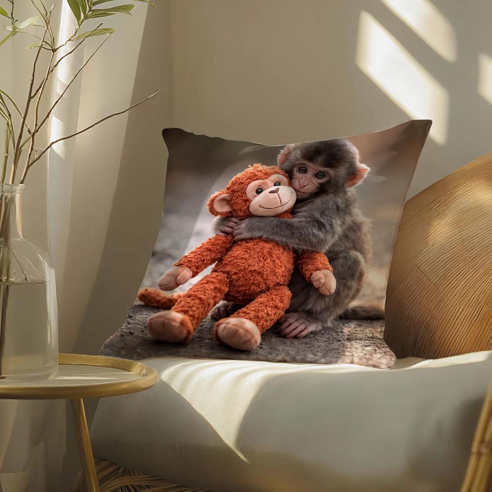 Punch Monkey Cushion Cover Soft Short Plush Pillow Cover Smooth Cozy Texture Aesthetic Cushion Case Home Decor