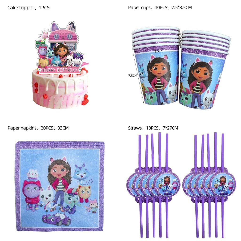 Gabby Dollhouse Theme Party Supplies For Adult Children Birthday With Balloon Decoration And Cups