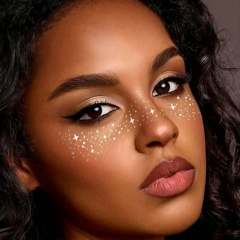 10pcs Hot Stamping Freckles Makeup Patches Metallic Golden Silver Fake Temporary Tattoo Stickers For Women Face