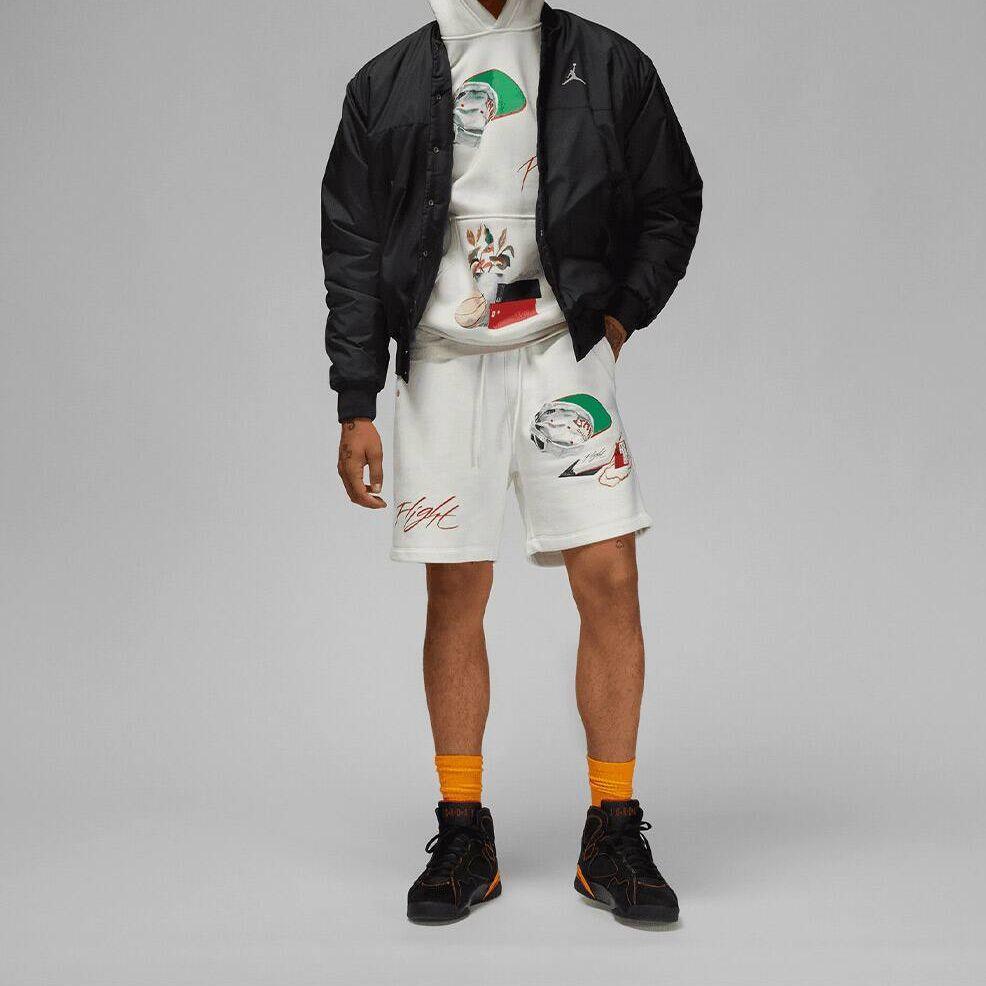 Jordan Graphic Print Drawstring Mid-Waist Casual Shorts Men Bottoms White DQ7543-133