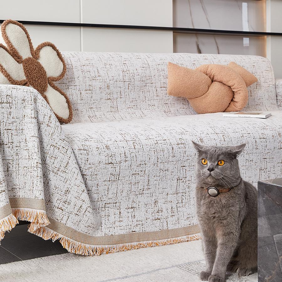 Cotton and Linen Sofa Towel, Universal for All Seasons, Non-slip, Simple AB Double-sided Sofa Cover Blanket, Fully Covered To Prevent Cat Scratches