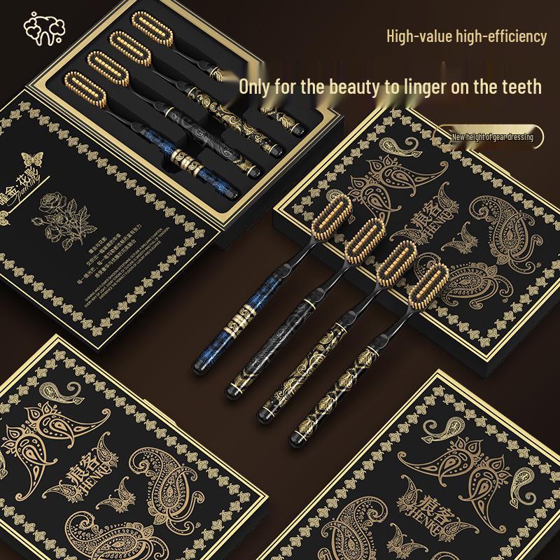 Spazzolino Henke Nero Oro Testa Grande con Setole Morbide - Set Regalo in Scatola