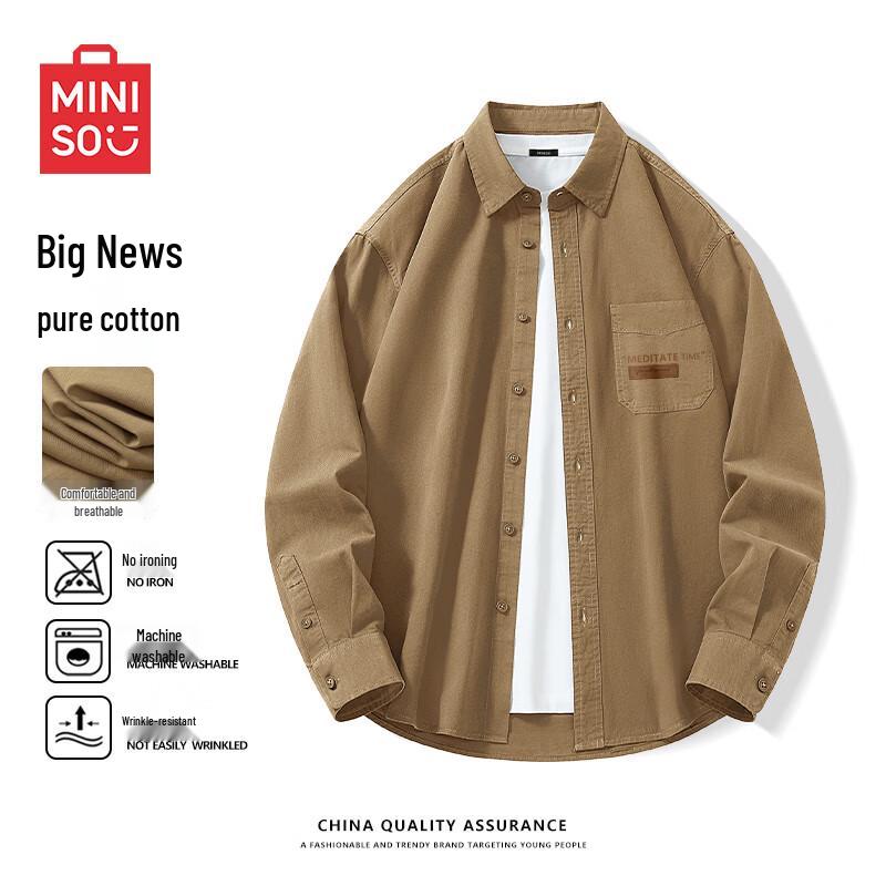 

MINISO Men s Pure Cotton Long-Sleeve Cuban Collar Shirt L
