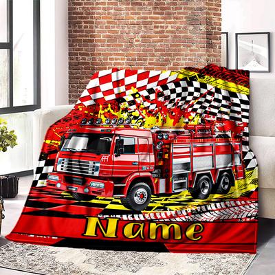 Fire Truck Home Customize Your Name Blankets Comfortable Soft Lightweight Allseason Multipurpose Blanket For Picnics Sofas Offices Beds Living Rooms