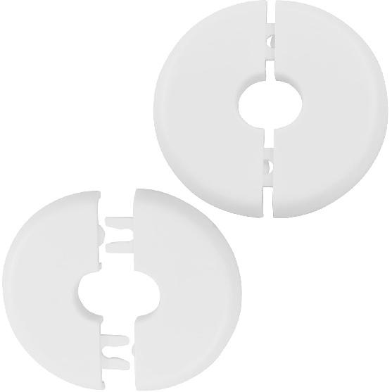 2-Pack 18mm Wall Split Flange - White Plastic Self-Adhesive Pipe Cover, Buckle Design Plumbing Cover for Faucet, Kitchen & Toilet