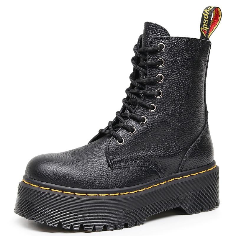 Oberste Schicht dicksohlige Loch Martin Stiefel Damen Seitenreißverschluss Lychee Muster Kurzstiefel Leder Muffinsohle Werkzeug