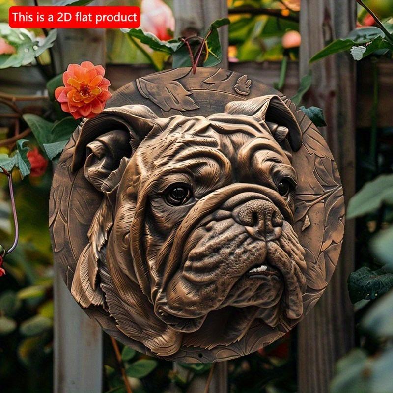 2D Flat 20*20cm1pc Cute Bulldog Theme Durable Round Wooden Pendant, Cafe&Bedroom&Club&window Decor, Perfect Ideal Gift for Bulldog Lover.