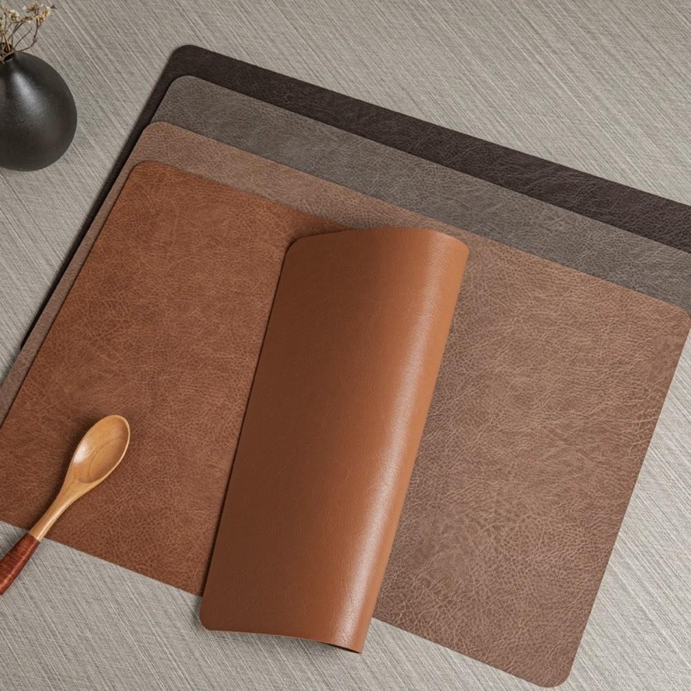 Retro Faux Leather Table Placemats Double-Sides Square Dining Table Mat PU Waterproof Table Place Mats For Kitchen Dining