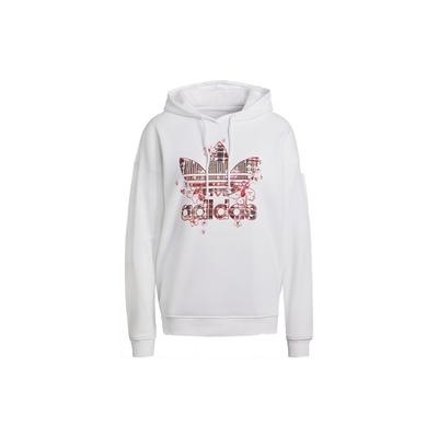 adidas Originals Trefoil Logo Print Solid Color Hooded Pullover Long Sleeve Sweatshirt Women Sweatshirt White H20456