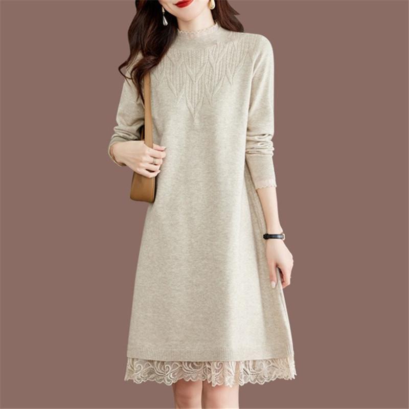 Bottom semi-turtleneck knitted dress women's autumn and winter new medium and long styles with coat inside and outside sweater skirt