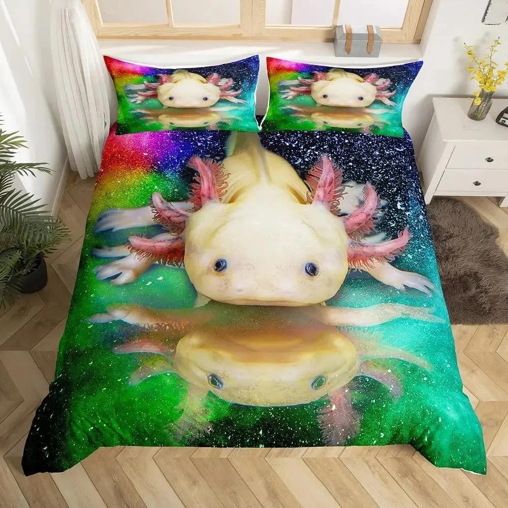 Cute Axolotl Bedding Set for Boys Girls Kawaii Reptiles Animal Comforter Cover Twin King Size Sea Wildlife Axolotl Duvet Cover
