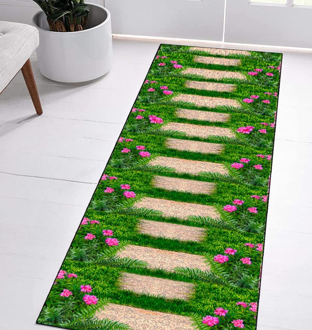 

Runner Rug Wooden Path Grass Edge Pattern Non Slip Print Floor Runner for Hallway Kitchen Bathroom 40X120CM