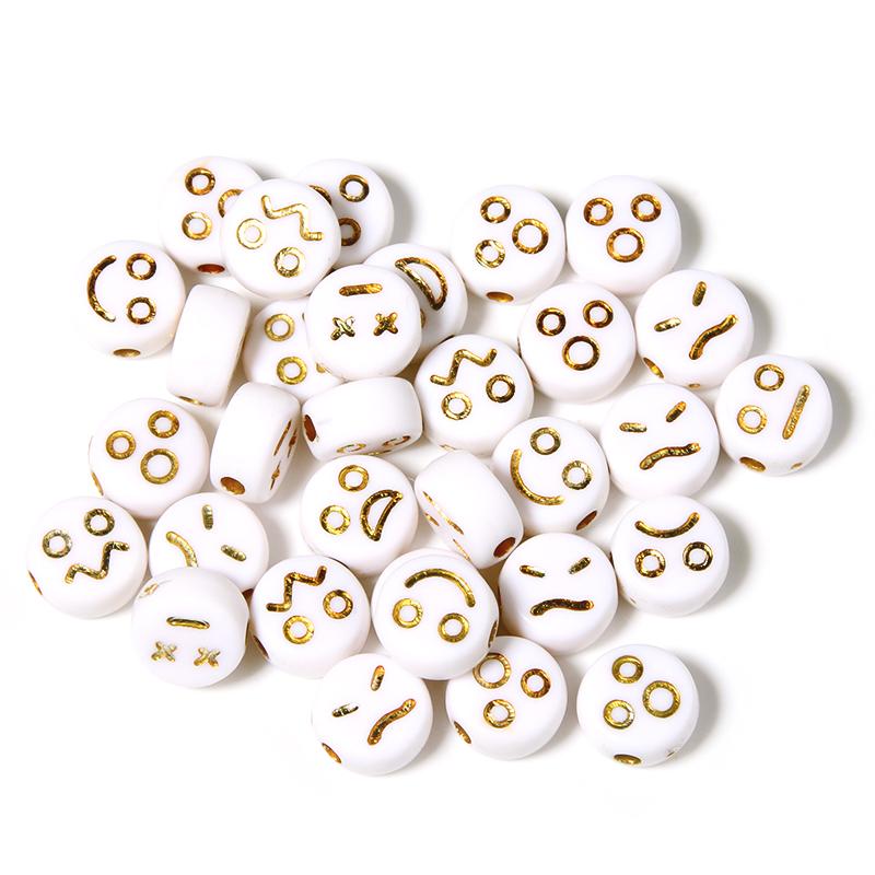 100Pcs/Lot 7mm Acrylic Beads Emoticon Pattern Color Flat Round Hole Size 1.3mm Beads Diy Cute Bracelet Necklace Accessories