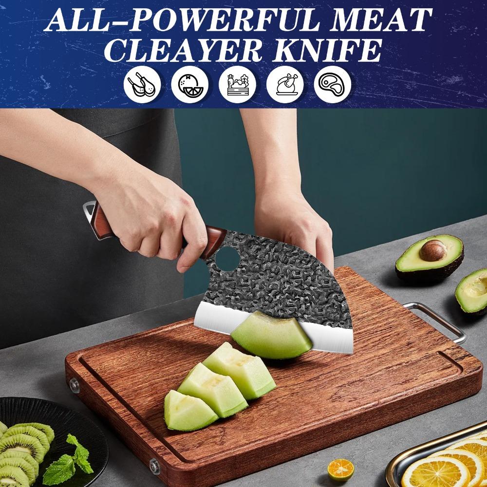 Stainless Steel Kitchen Knife Hand Forged Hammered Chef's Knife Meat Cleaver Fish Bone Splitting Slicing Knife with Leather Case
