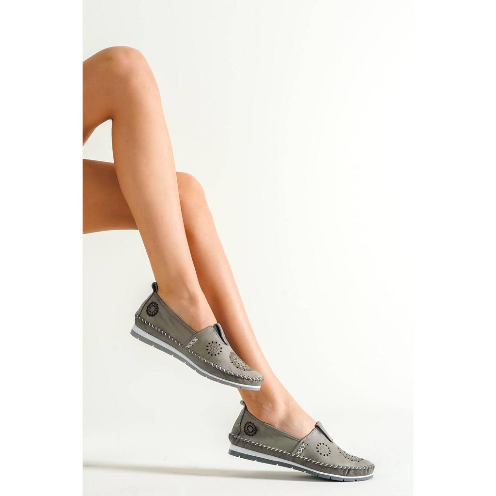 Damenmode Echtleder New Beige Leder Flats Freizeitschuhe