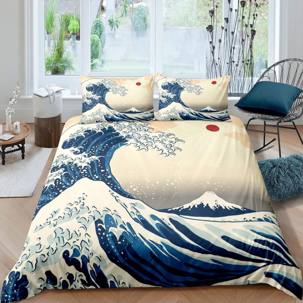 Japanese style Kanagawa wave duvet set Ukiyo-e digital printing bedding set