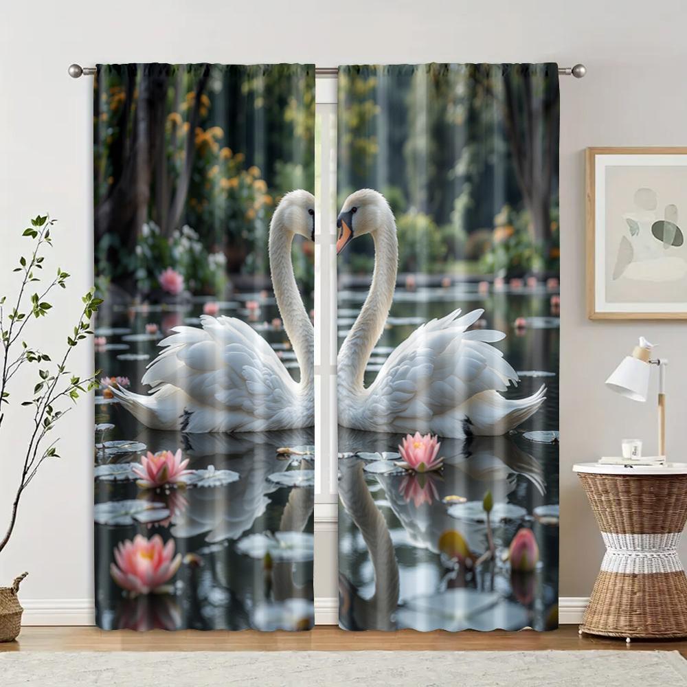 2pcs, Curtains&Window Treatment Swan Durable Polyester (without rod) Stuff Clearance for Bedroom, Kitchen, Office & Living Room