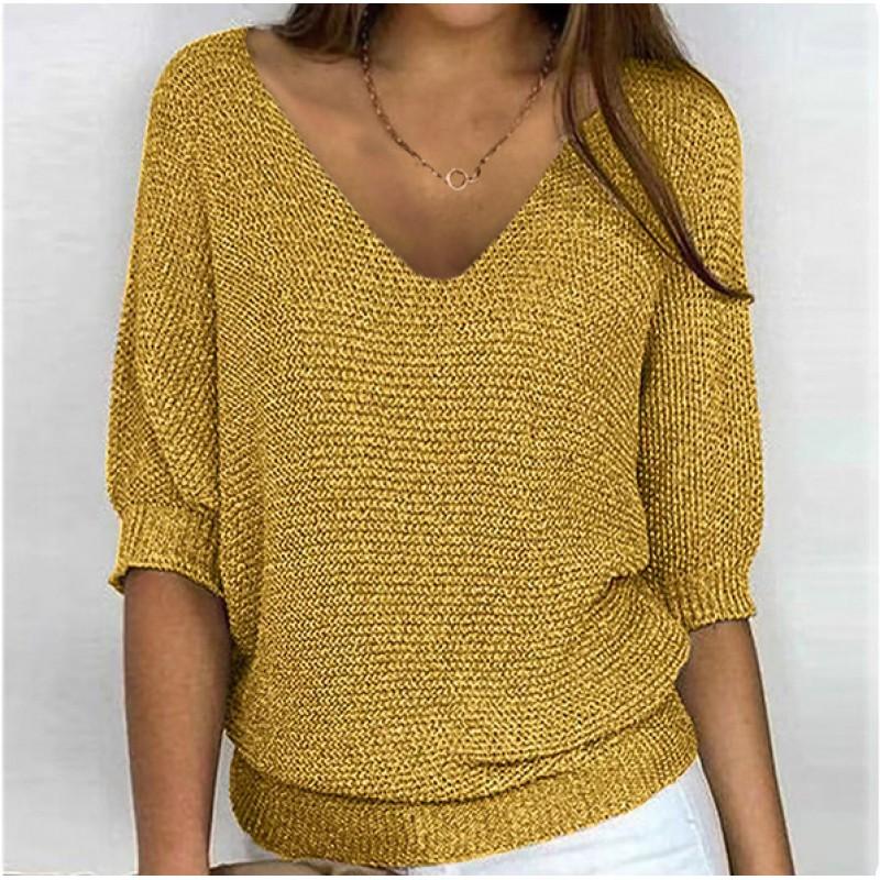 2026 Damen einfarbig Rundhals 3/4 Ärmel Stricktop Klimaanlagen Cardigan Tägliche Kleidung