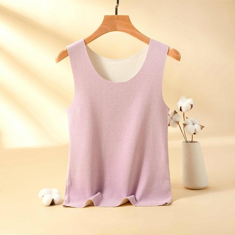 

Женский двухцветный бесшовный теплый базовый топ из немецкого бархата - майка с круглым вырезом для осени и зимы Double Extra Large