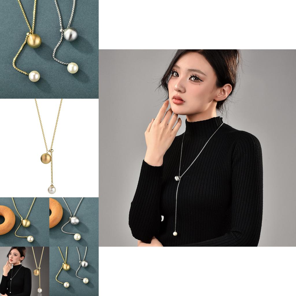 Elegant Long Sweater Chain Necklace With Geometric Design In Titanium Steel For Women