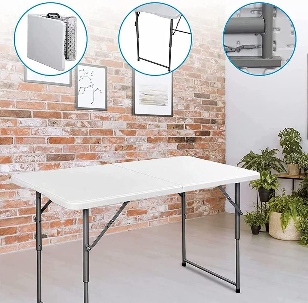 Hushijue Folding Table Outdoor Table for Picnic Leisure Camping Width 122cm Height Adjustable In 3 Levels (White-122cm)
