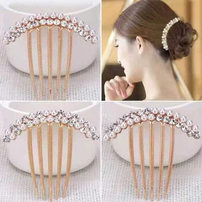 Medium Pearl Rhinestone Hair Comb - Korean Style Alloy Hairpin Accessory