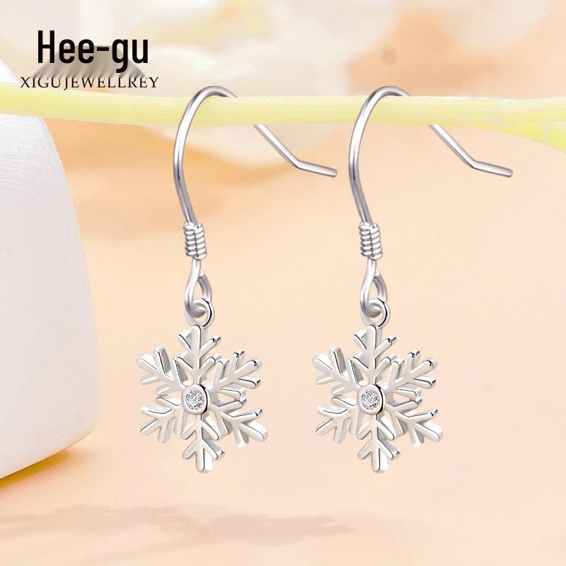 Higu S925 Zircon Snowflake Earrings: Women s Christmas Silver Ear Hooks Zircon Snowflake Ear Hook