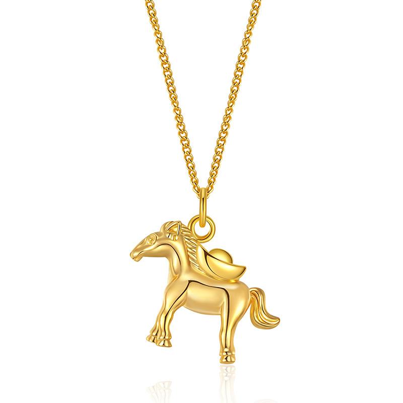2025 New Horse Brings Wealth Zodiac Horse Necklace 3D Pony & Gold Ingot Cute Horse Pendant