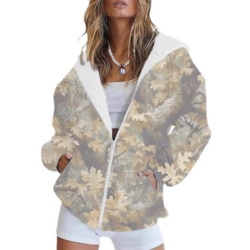 Womens Oversized Hooded Zip-Up Sweatshirt With 3D Printed Winter Casual Loose Fit
