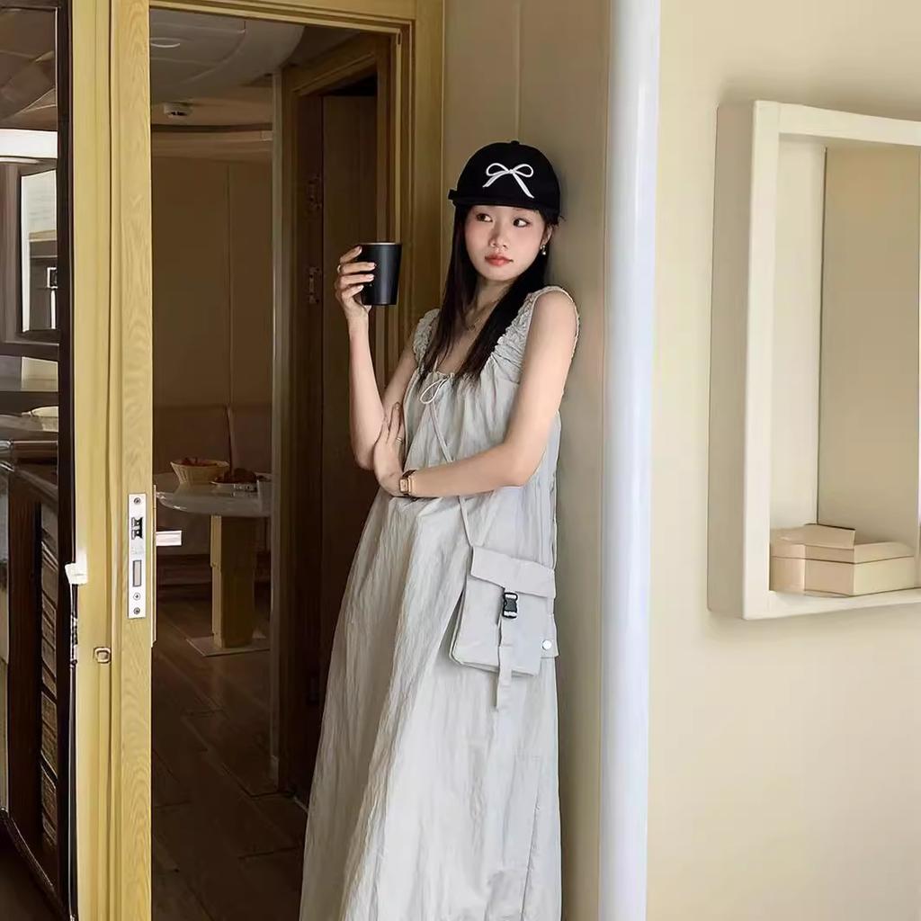 Sleeveless Vest Long Dress Women's Spring and Summer Loose A-word Skirt with Small Bag Backless Dress