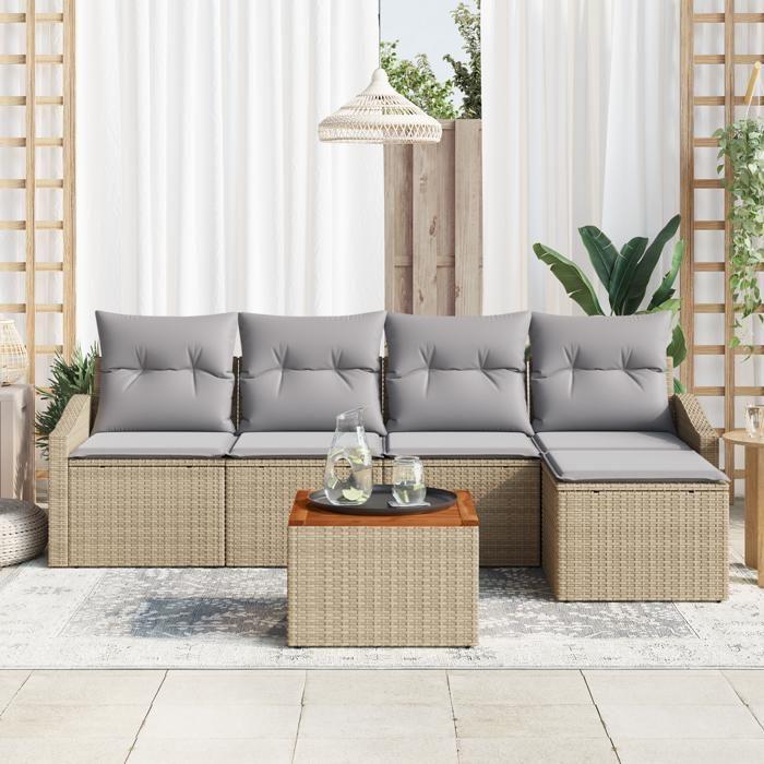 VidaXL Ensemble de canapés de jardin 6 pièces avec coussins Beige poly rattan acacia 3347819
