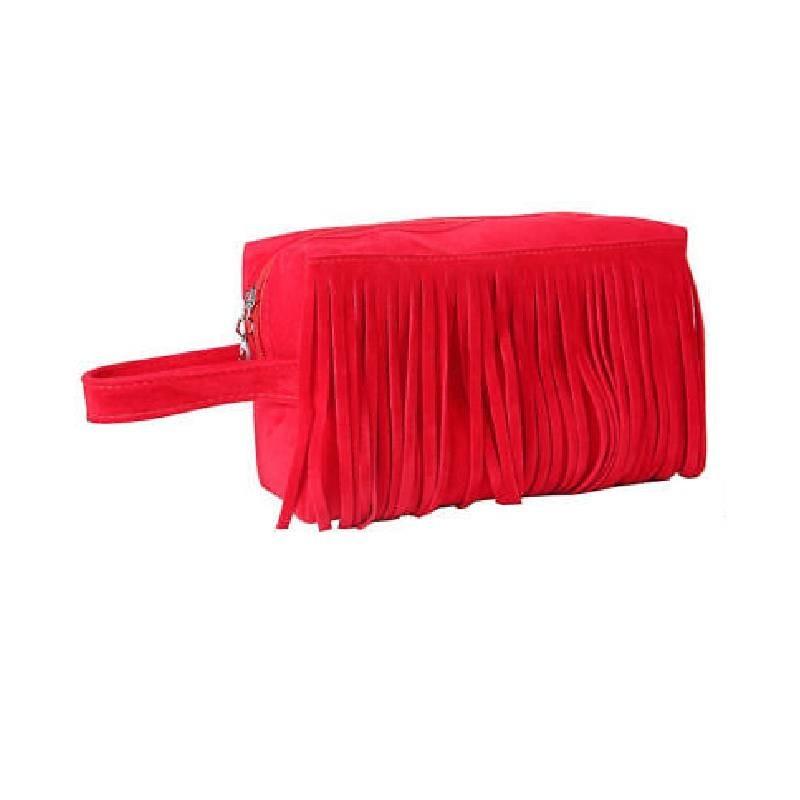 

Chic American Bohemian Tassel Bag Faux Suede Vintage Saddle Bag Stylish Shoulder Crossbody красный