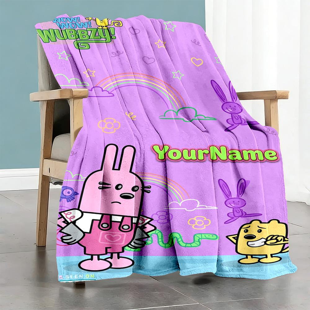 Wow! Wow! Wubbzy Personalized Text Blanket Lightweight Personalized Blanket Soft Warm Cozy Perfect for Living Room Bed Seaside Sofa for All Occasions