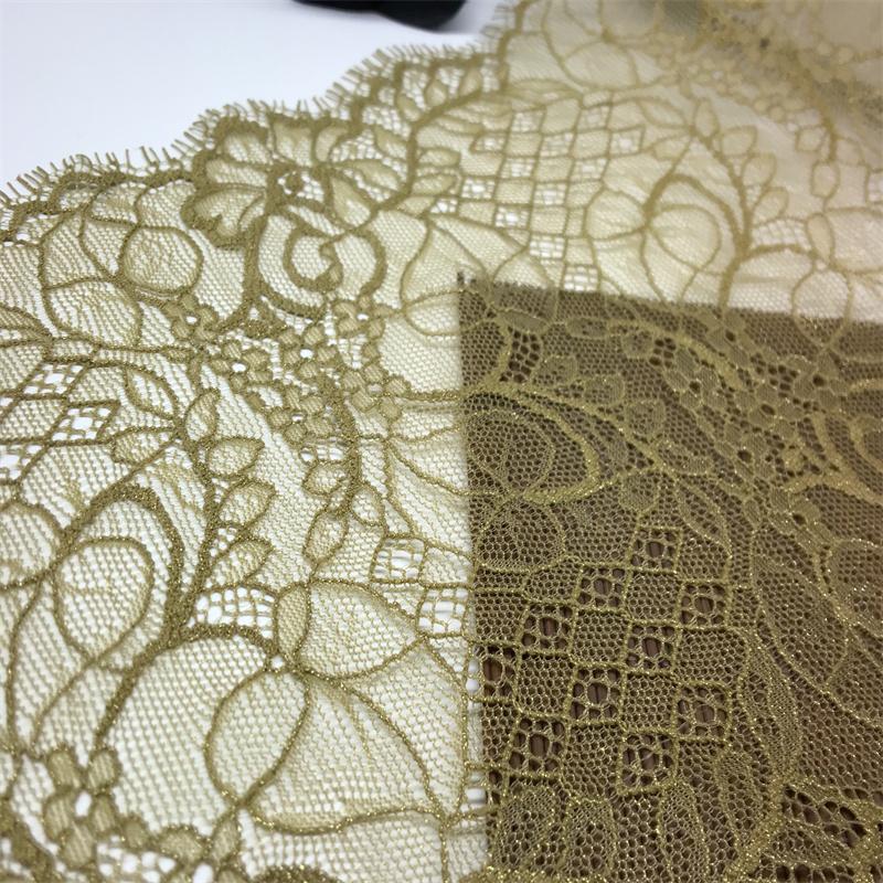 1.5m x 17.5cm Metallic Yellow Green Chantilly Lace, Non-stretch French Eyelash Lace Trim for Sewing, Lingerie, Dress, Garment, Crafting