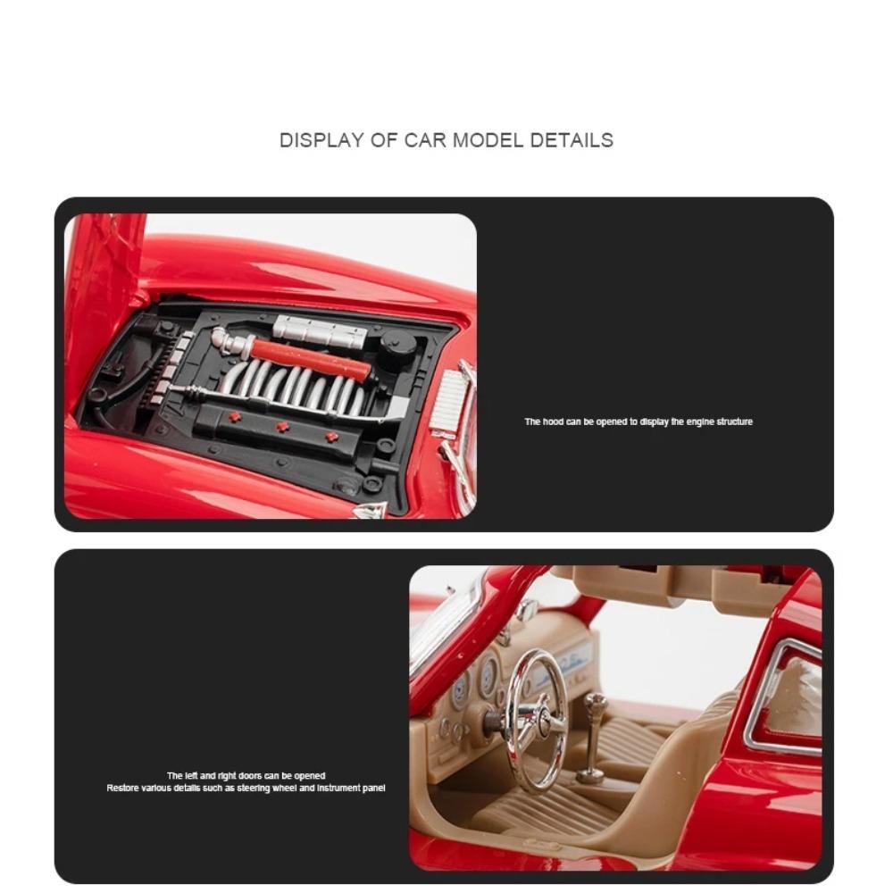 1/24 Mercedes-Benz 300SL Vintage Diecast Alloy Miniature Toy Car Model Pull Back Sound Light Classical Collection Gift for Boy