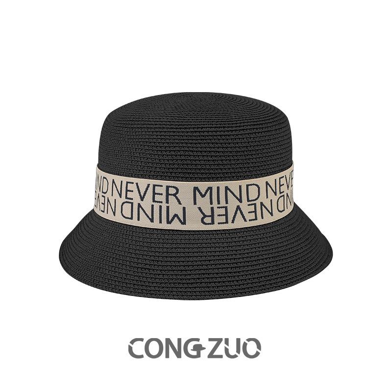 Mode Retro Buchstabe Strohhut Damen Sommer faltbarer Fischerhut Eimerhut Sonnenschutz Strandhut Sonnenhut