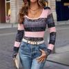 Women's Autumn and Winter Color Combination Long-sleeved Slim Casual Top
