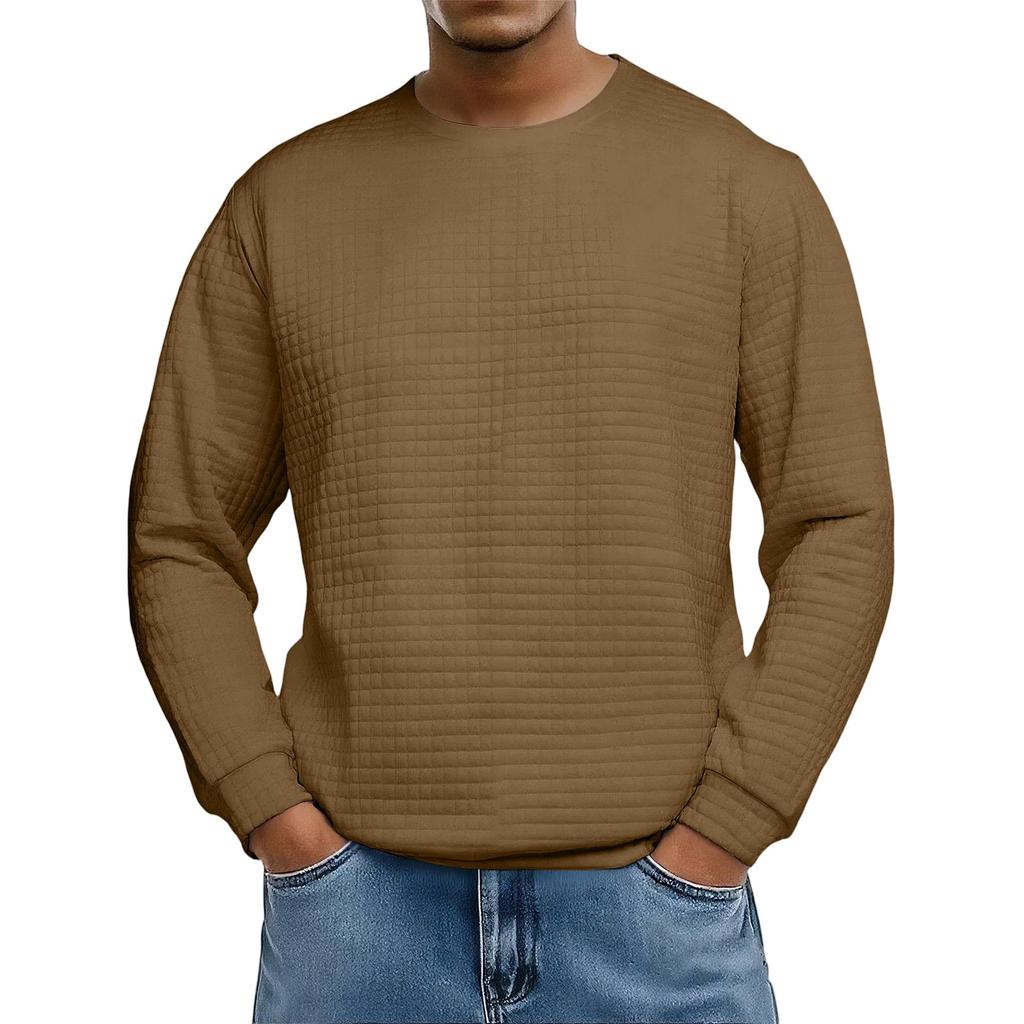 Men's Loose-fitting Casual Waffle-weave  Neck Long-sleeved Top