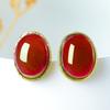 Vintage Gold Plated Jasper Stud Earrings Women White Jade Gold Agate Inlaid Elegant Dainty Jewelry Gift