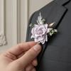 Men Simulated Rose Corsage Lightweight Compact Size Brooch Forest Style Suit Decoration with Green Leaves Vine Elements Prom Floral Accessory